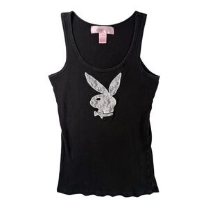 Playboy Lace Logo Black Tank Top